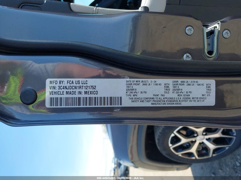 2024 Jeep Compass VIN 3C4NJDCN1RT121752 IAAI salvage auction — HAIL, Wait Title, sold $7,575 on 2026-07-22 (photo 9)