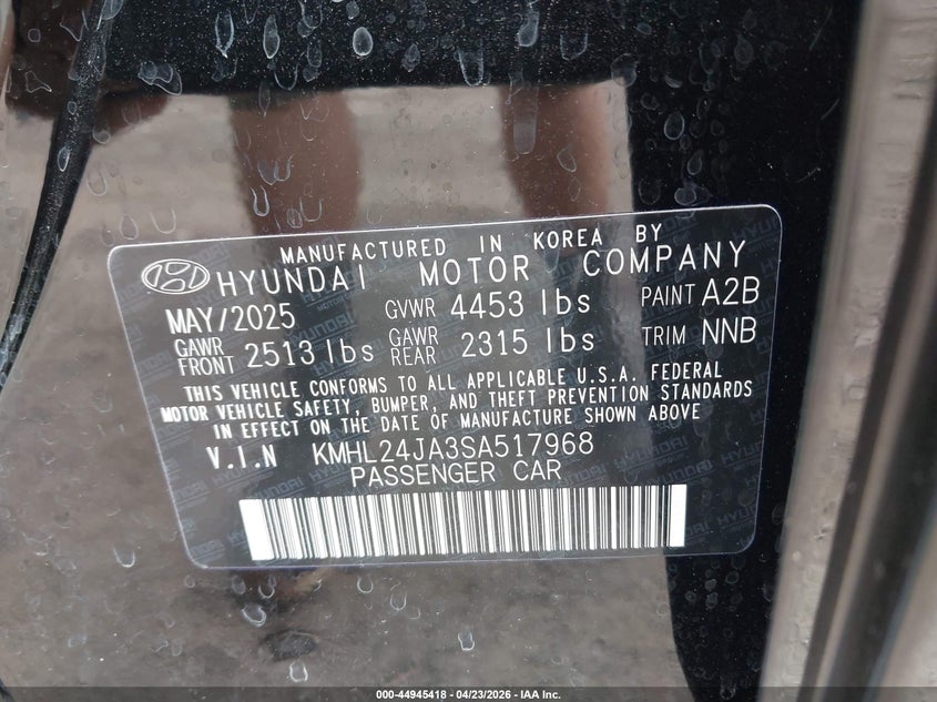 2025 Hyundai Sonata VIN KMHL24JA3SA517968 IAAI salvage auction — RIGHT FRONT, Salvage Title, sold $6,900 on 2026-07-07 (photo 9)