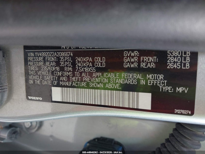 2010 Volvo Xc60 VIN YV4992DZ2A2086674 IAAI salvage auction — FRONT END, Salvage (Idaho), sold $425 on 2026-07-29 (photo 9)