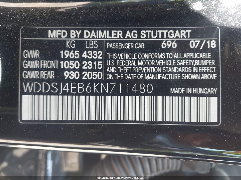 2019 Mercedes-benz Cla-klasse VIN WDDSJ4EB6KN711480 IAAI salvage auction — FRONT END, Salvage (Georgia), sold $1,450 on 2026-07-24 (photo 9)