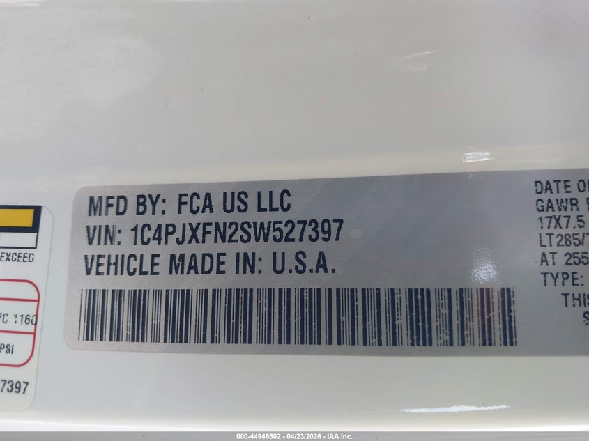 2025 Jeep Wrangler / VIN 1C4PJXFN2SW527397 IAAI salvage auction — FRONT END, Regular (Nevada), sold $22,200 on 2026-07-08 (photo 9)