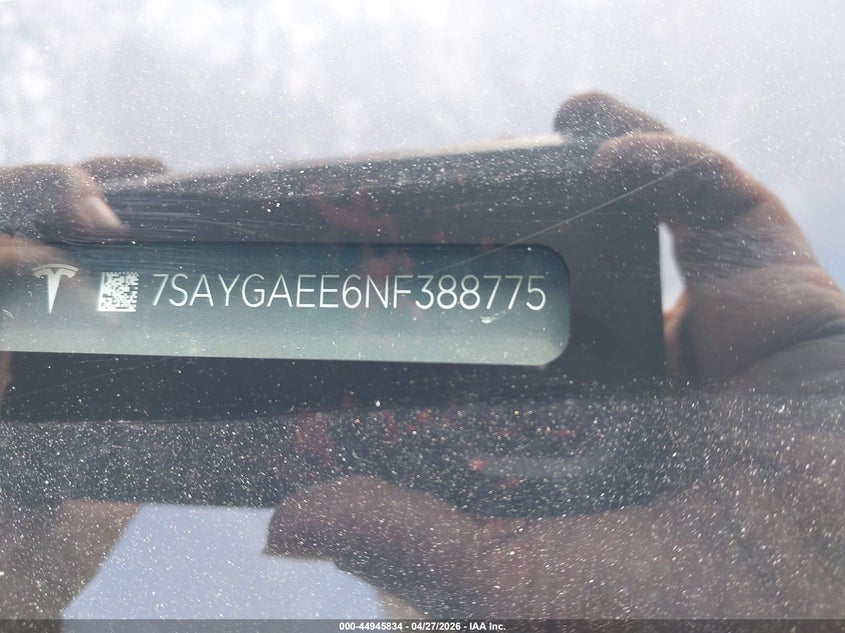 2022 Tesla Model y VIN 7SAYGAEE6NF388775 IAAI salvage auction — FRONT END, Salvage Title, sold $10,200 on 2026-07-16 (photo 9)