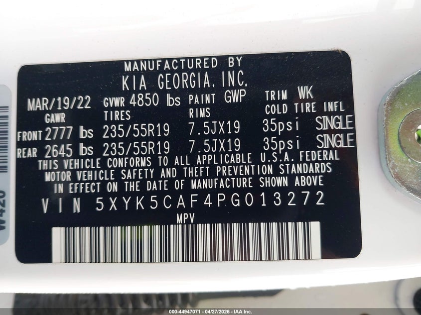 2023 Kia Sportage VIN 5XYK5CAF4PG013272 IAAI salvage auction — RIGHT FRONT, Original (Texas), sold $8,300 on 2026-07-16 (photo 9)