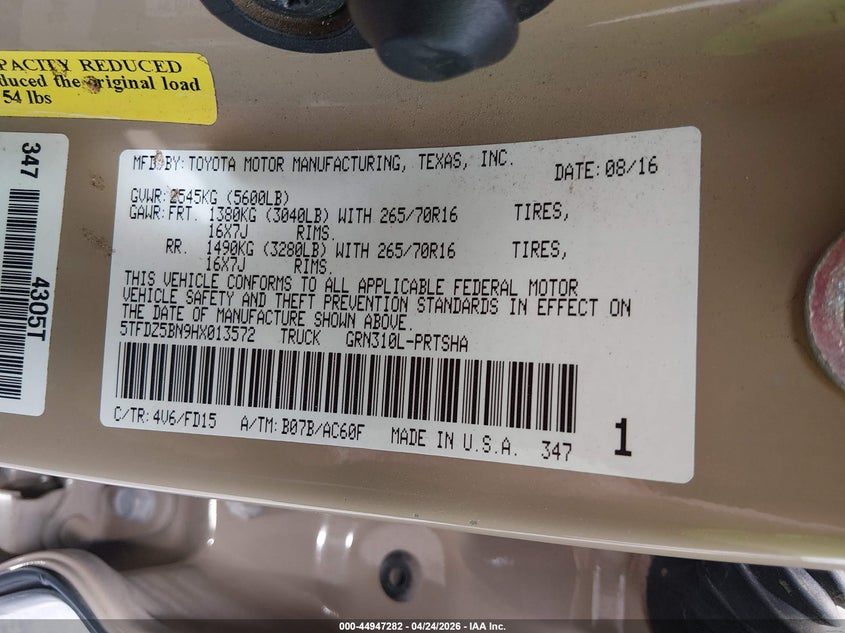 2017 Toyota Tacoma VIN 5TFDZ5BN9HX013572 IAAI salvage auction — ALL OVER, Salvage Title, sold $7,750 on 2026-07-09 (photo 9)