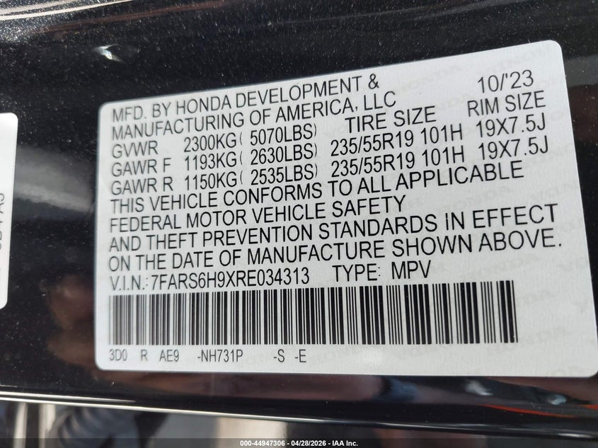 2024 Honda Cr-v VIN 7FARS6H9XRE034313 IAAI salvage auction — RIGHT SIDE, Original (Texas), sold $9,500 on 2026-07-22 (photo 9)