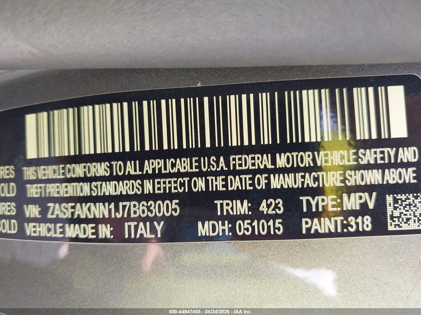 2018 Alfa romeo Stelvio VIN ZASFAKNN1J7B63005 IAAI salvage auction — RIGHT FRONT, Salvage (Texas), sold $950 on 2026-07-28 (photo 9)