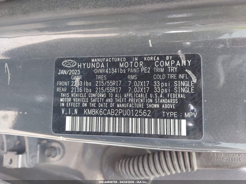 2023 Hyundai Kona VIN KM8K6CAB2PU012562 IAAI salvage auction — HAIL, Salvage (Illinois), sold $25 on 2026-07-29 (photo 9)