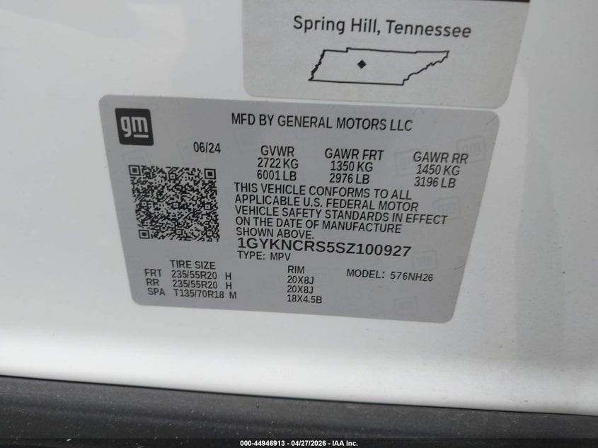 2025 Cadillac Xt5 VIN 1GYKNCRS5SZ100927 IAAI salvage auction — LEFT FRONT, Original (Texas), sold $16,600 on 2026-07-15 (photo 9)