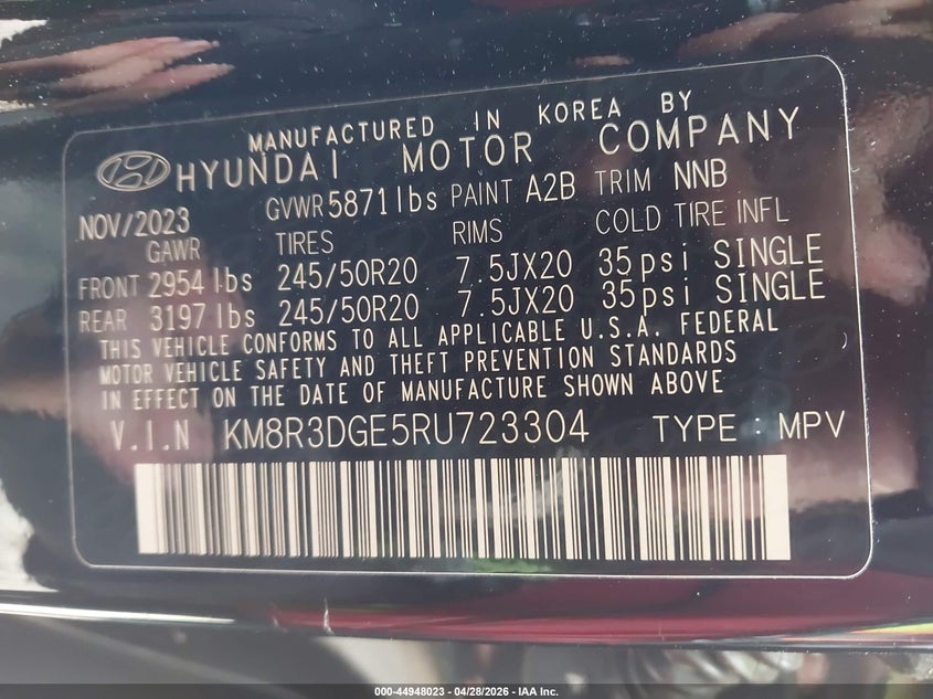 2024 Hyundai Palisade VIN KM8R3DGE5RU723304 IAAI salvage auction — FRONT END, Salvage (New Jersey), sold $12,500 on 2026-07-23 (photo 9)