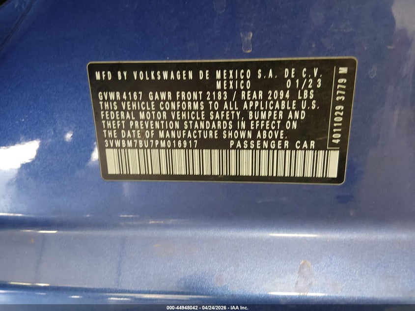2023 Volkswagen Jetta VIN 3VWBM7BU7PM016917 IAAI salvage auction — FRONT END, Salvage (Colorado), sold $4,200 on 2026-07-22 (photo 9)