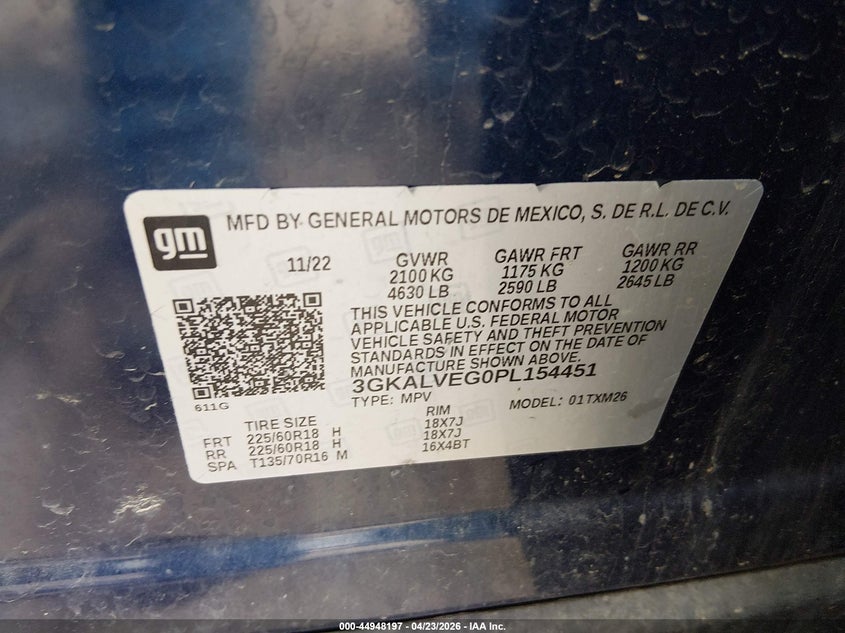 2023 Gmc Terrain VIN 3GKALVEG0PL154451 IAAI salvage auction — FRONT END, Salvage (West Virginia), sold $5,650 on 2026-07-18 (photo 9)