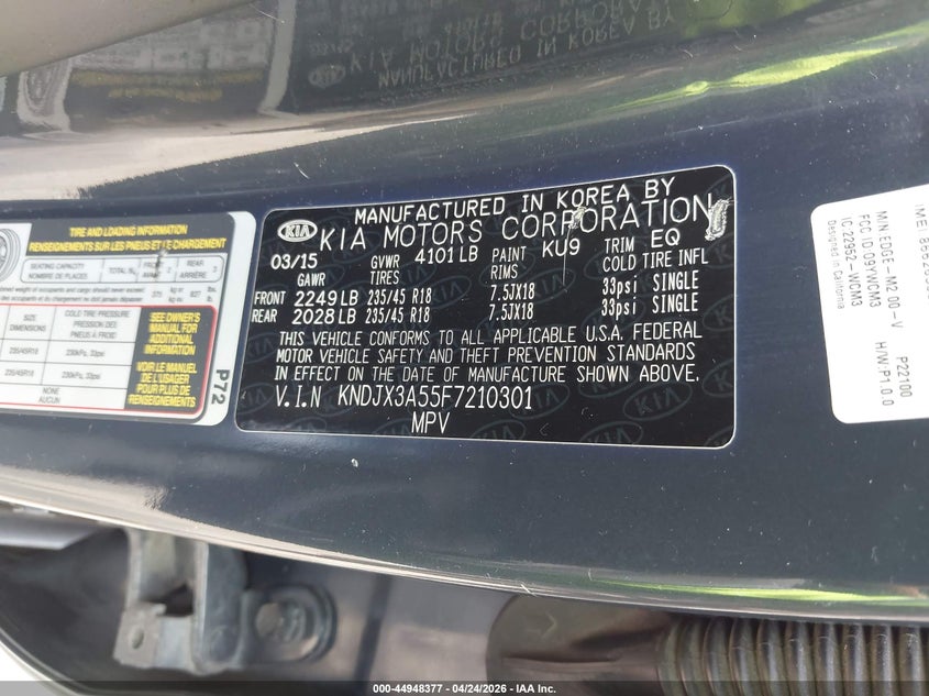 2015 Kia Soul VIN KNDJX3A55F7210301 IAAI salvage auction — UNDERCARRIAGE, Salvage (Texas), sold $1,000 on 2026-07-14 (photo 9)