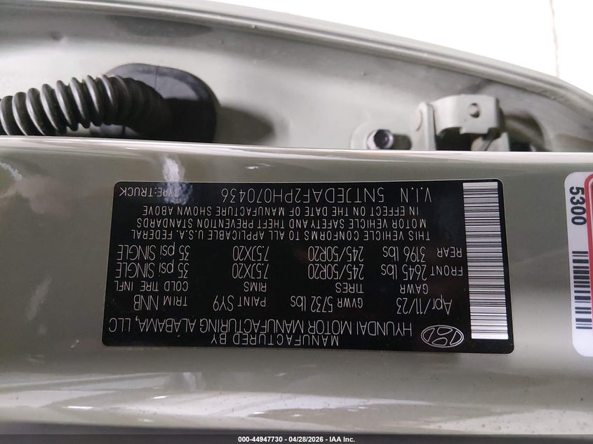 2023 Hyundai Santa cruz VIN 5NTJEDAF2PH070436 IAAI salvage auction — REAR END, Bill Of Sale (Alaska), sold $8,200 on 2026-07-24 (photo 9)