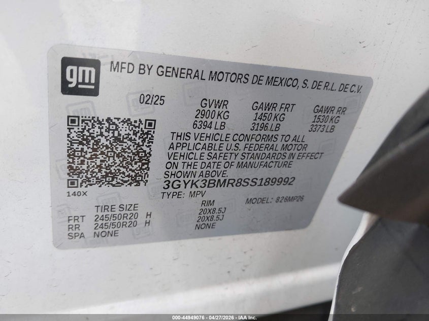 2025 Cadillac Optiq VIN 3GYK3BMR8SS189992 IAAI salvage auction — LEFT SIDE, Salvage Title, sold $8,500 on 2026-07-14 (photo 9)
