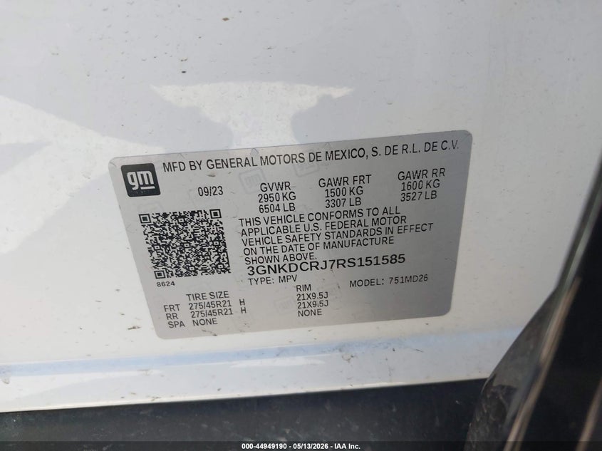 2024 Chevrolet Blazer ev VIN 3GNKDCRJ7RS151585 IAAI salvage auction — FRONT END, Clear (Minnesota), sold $10,300 on 2026-07-13 (photo 9)
