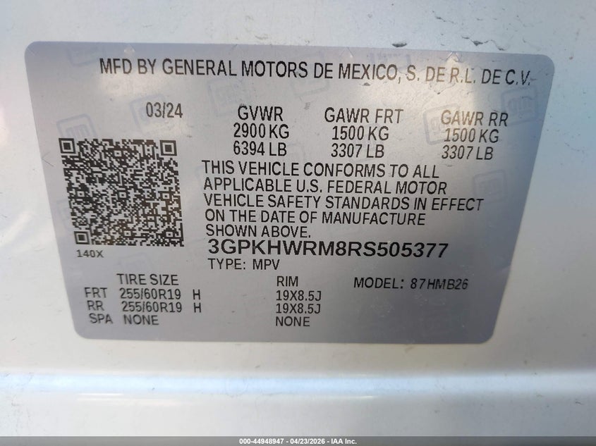 2024 Honda Prologue VIN 3GPKHWRM8RS505377 IAAI salvage auction — FRONT END, Original (Texas), sold $7,900 on 2026-07-24 (photo 9)