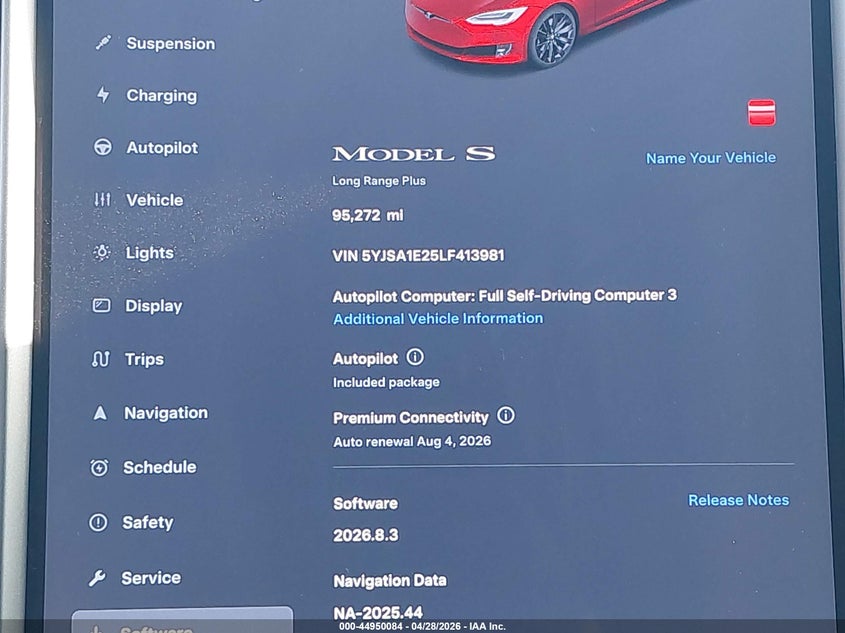 2020 Tesla Model s VIN 5YJSA1E25LF413981 IAAI salvage auction — SIDE, Salvage (California), sold $7,800 on 2026-07-28 (photo 7)