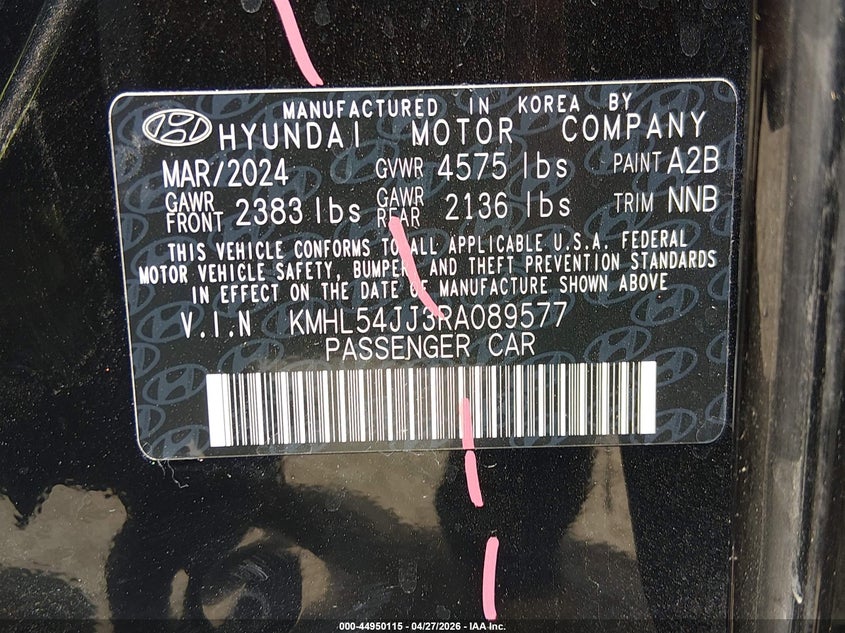 2024 Hyundai Sonata VIN KMHL54JJ3RA089577 IAAI salvage auction — FRONT END, Salvage Title, sold $8,250 on 2026-07-22 (photo 9)
