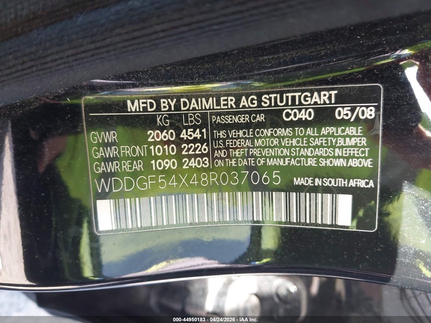 2008 Mercedes-benz C class VIN WDDGF54X48R037065 IAAI salvage auction — NORMAL WEAR, Salvage (Texas), sold $475 on 2026-07-29 (photo 9)