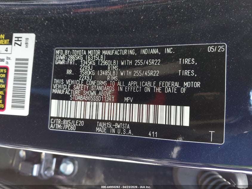 2025 Lexus Tx VIN 5TDABAB65SS011341 IAAI salvage auction — REAR END, Wait Title, sold $25,350 on 2026-08-10 (photo 9)