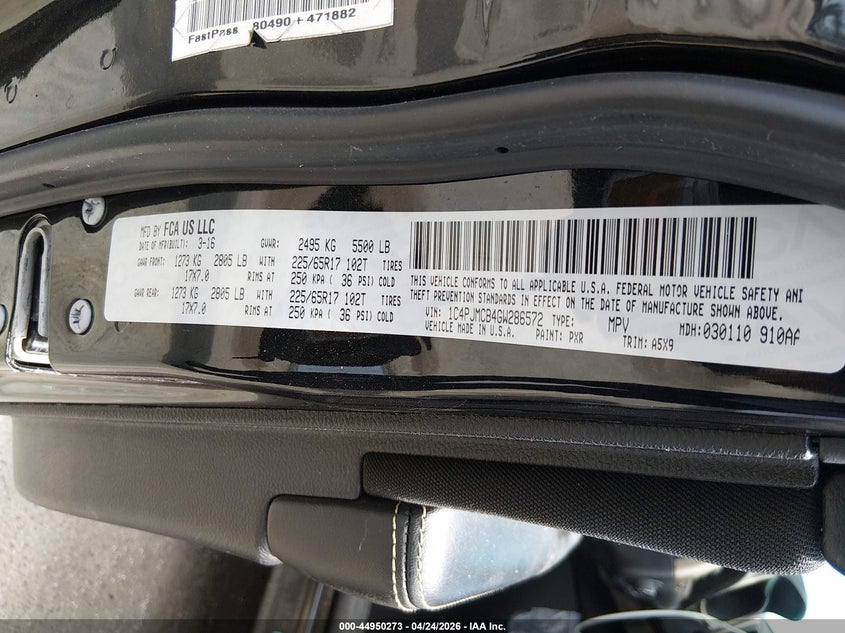 2016 Jeep Cherokee VIN 1C4PJMCB4GW286572 IAAI salvage auction — LEFT REAR, Salvage Title, sold $3,200 on 2026-07-09 (photo 9)