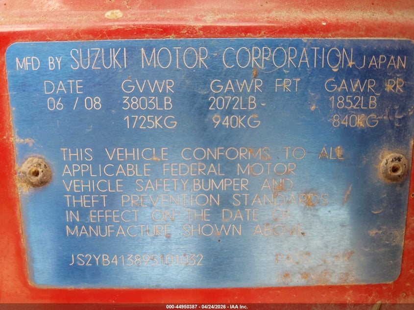 2009 Suzuki Sx4 VIN JS2YB413895101032 IAAI salvage auction — SIDE, Salvage (Idaho), sold $550 on 2026-08-02 (photo 9)
