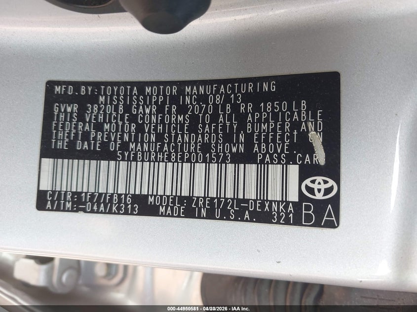 2014 Toyota Corolla VIN 5YFBURHE8EP001573 IAAI salvage auction — REAR END, Salvage Title, sold $1,925 on 2026-07-06 (photo 9)