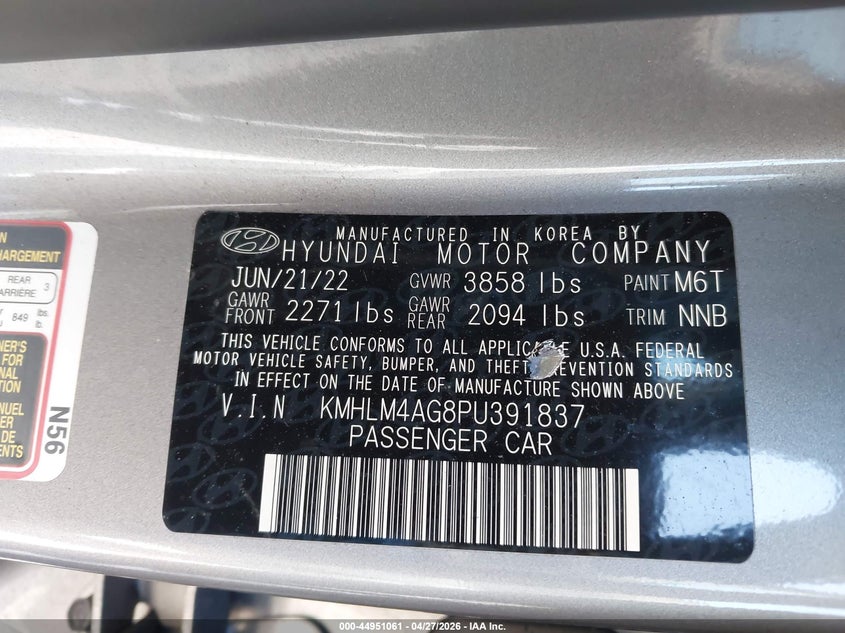 2023 Hyundai Elantra VIN KMHLM4AG8PU391837 IAAI salvage auction — REAR END, Wait Title, sold $4,950 on 2026-07-07 (photo 9)