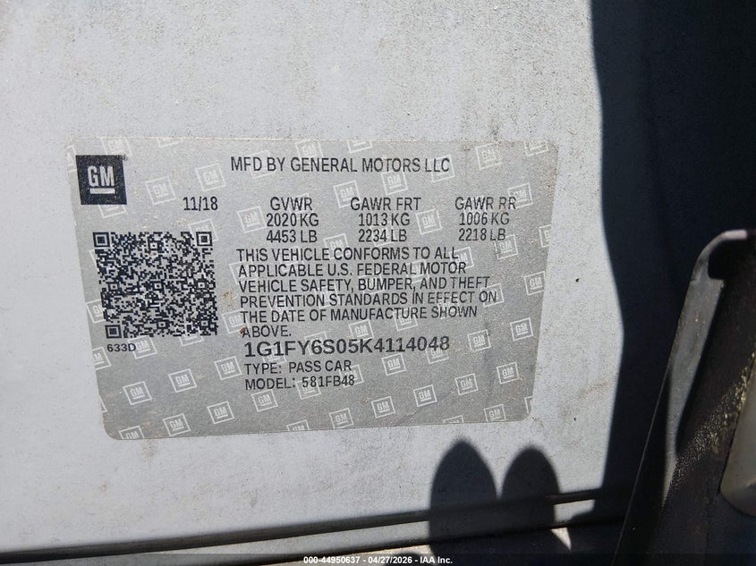 2019 Chevrolet Bolt euv VIN 1G1FY6S05K4114048 IAAI salvage auction — FRONT END, Salvage Title, sold $1,750 on 2026-07-09 (photo 9)