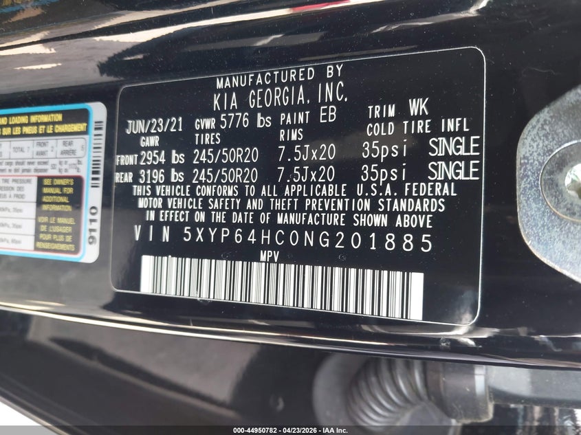 2022 Kia Telluride VIN 5XYP64HC0NG201885 IAAI salvage auction — REAR END, Salvage (Georgia), sold $6,100 on 2026-07-29 (photo 9)