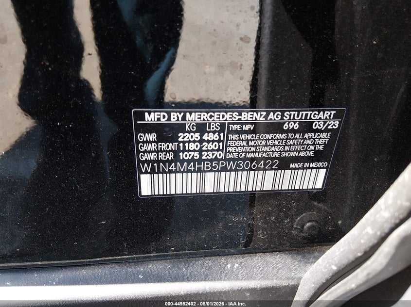 2023 Mercedes-benz Glb VIN W1N4M4HB5PW306422 IAAI salvage auction — FRONT END, Salvage (New Jersey), sold $7,450 on 2026-07-27 (photo 9)