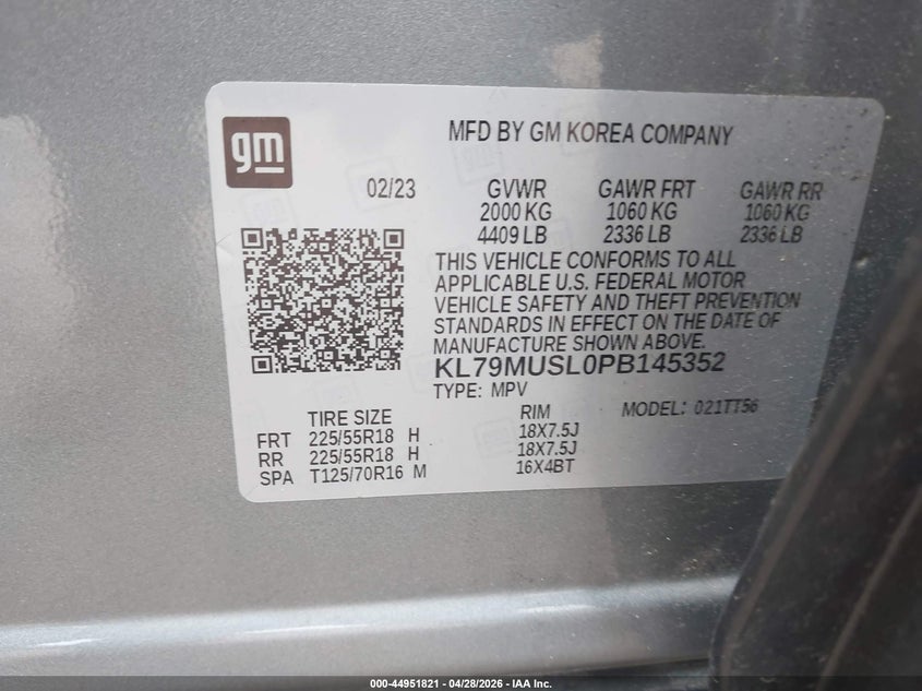 2023 Chevrolet Trailblazer VIN KL79MUSL0PB145352 IAAI salvage auction — REAR END, Salvage (South Carolina), sold $7,200 on 2026-07-08 (photo 9)