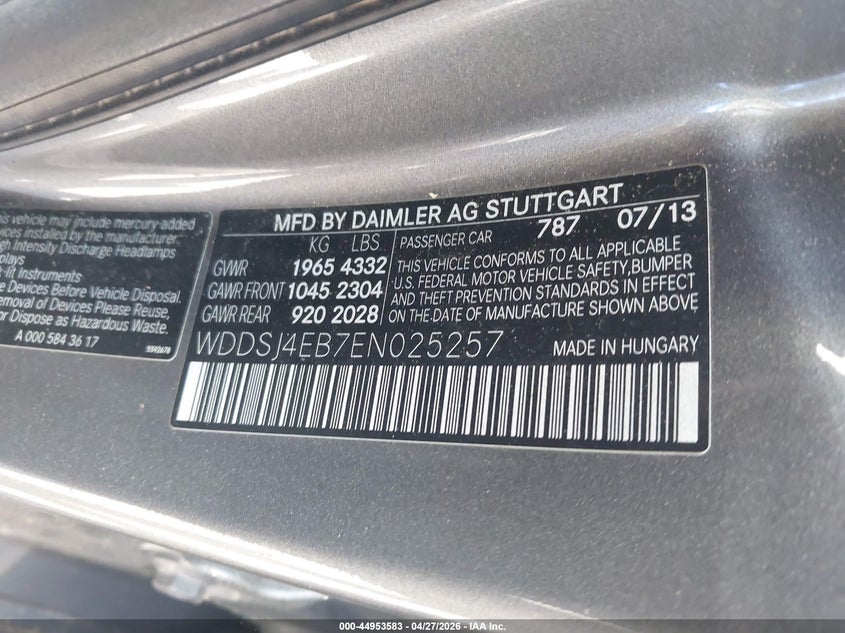 2014 Mercedes-benz Cla-klasse VIN WDDSJ4EB7EN025257 IAAI salvage auction — SIDE, Salvage (Georgia), sold $1,450 on 2026-07-08 (photo 9)