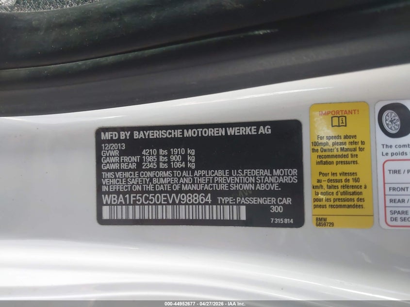 2014 BMW 2er VIN WBA1F5C50EVV98864 IAAI salvage auction — REAR END, Clear (Arkansas), sold $1,575 on 2026-08-12 (photo 9)