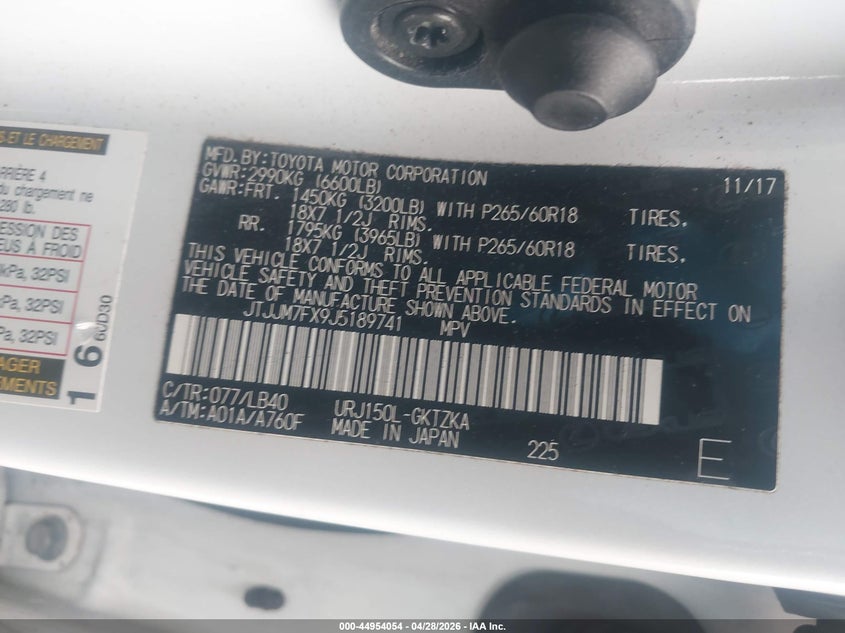 2018 Lexus Gx VIN JTJJM7FX9J5189741 IAAI salvage auction — FRONT END, Salvage - Greater Than 75% (Maryland), sold $11,600 on 2026-07-27 (photo 9)