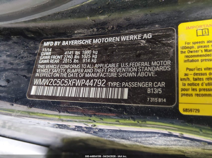 2015 Mini Countryman VIN WMWZC5C5XFWP44792 IAAI salvage auction — REAR END, Clear (Indiana), sold $1,350 on 2026-08-05 (photo 9)