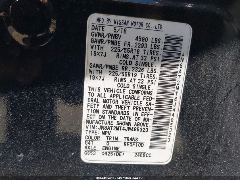 2018 Nissan Rogue VIN JN8AT2MT4JW485323 IAAI salvage auction — FRONT END, Salvage (Idaho), sold $1,700 on 2026-07-23 (photo 9)