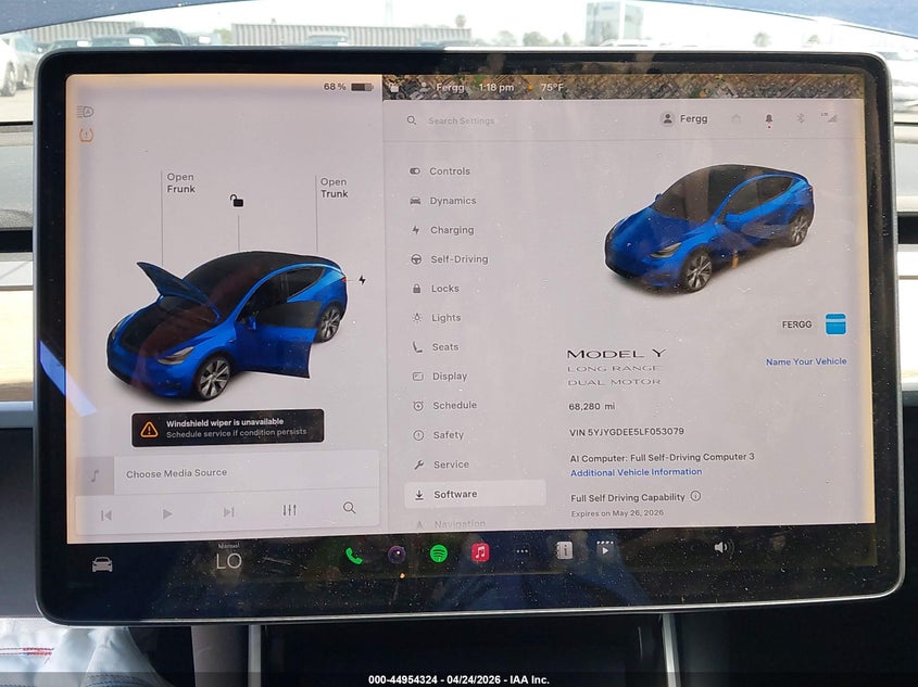 2020 Tesla Model y VIN 5YJYGDEE5LF053079 IAAI salvage auction — SIDE, Wait Title, sold $7,250 on 2026-07-16 (photo 7)