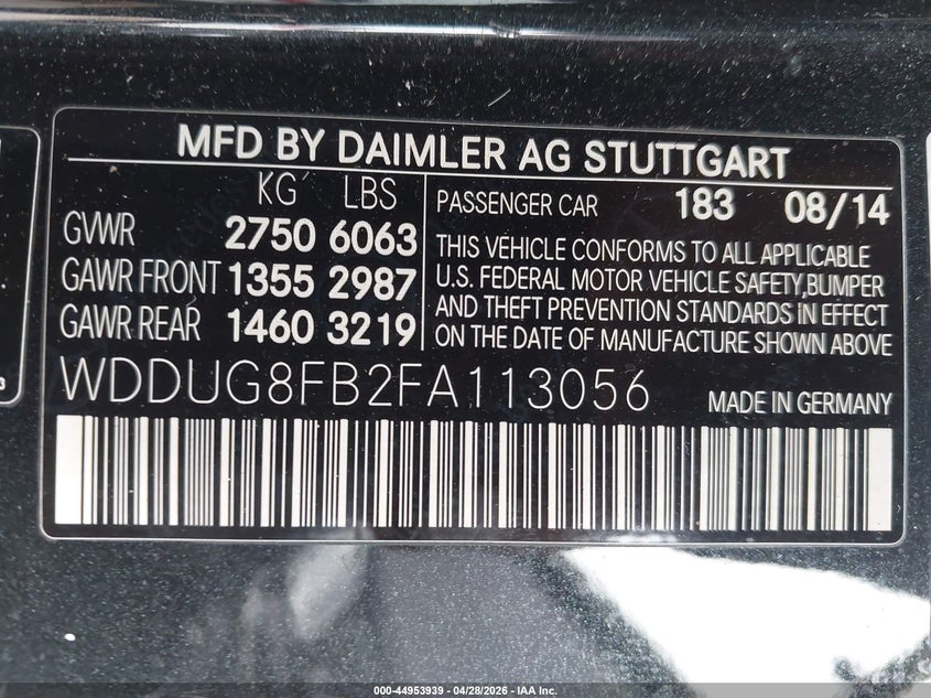 2015 Mercedes-benz S-klasse VIN WDDUG8FB2FA113056 IAAI salvage auction — FRONT END, Salvage - Greater Than 75% (Maryland), sold $5,675 on 2026-07-15 (photo 9)