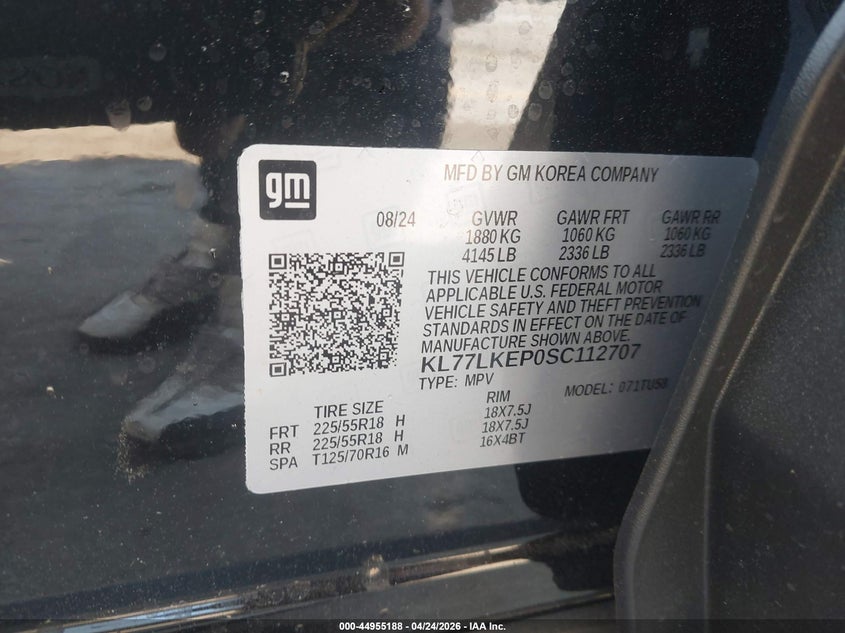 2025 Chevrolet Trax VIN KL77LKEP0SC112707 IAAI salvage auction — LEFT FRONT, Salvage Title, sold $6,200 on 2026-07-11 (photo 9)