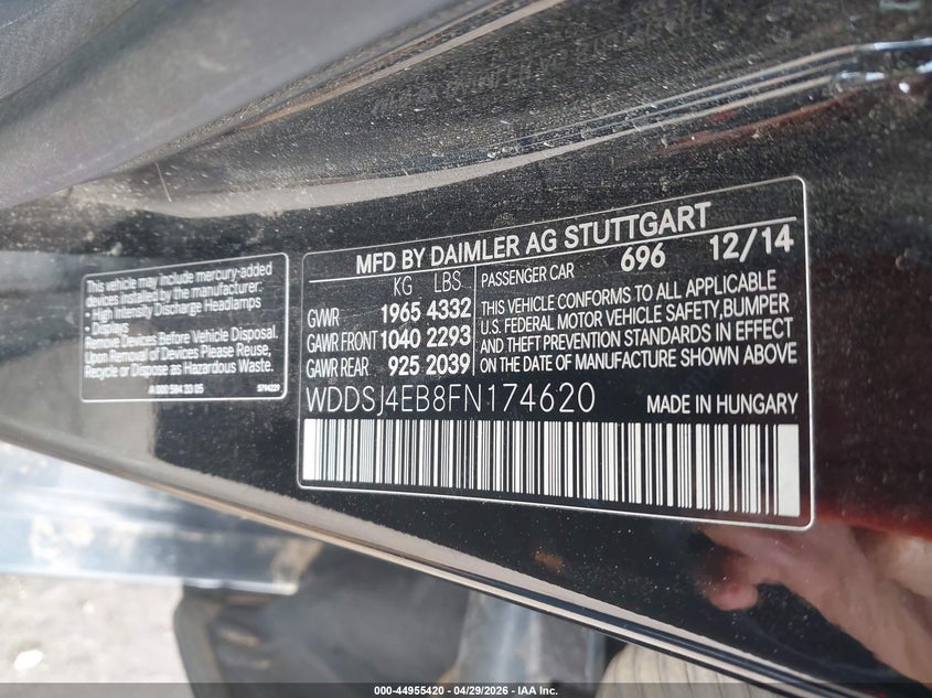 2015 Mercedes-benz Cla-klasse VIN WDDSJ4EB8FN174620 IAAI salvage auction — RIGHT REAR, Regular (South Dakota), sold $1,800 on 2026-07-14 (photo 9)