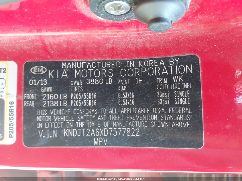 2013 Kia Soul VIN KNDJT2A6XD7577822 IAAI salvage auction — FRONT END, Salvage (North Carolina), sold $225 on 2026-07-23 (photo 9)