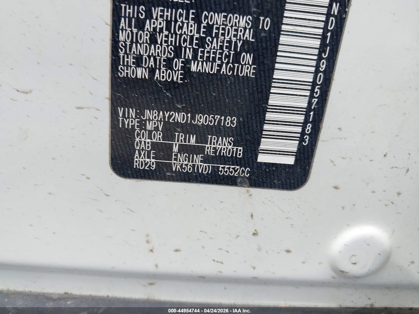 2018 Nissan Armada VIN JN8AY2ND1J9057183 IAAI salvage auction — FRONT END, Original (Texas), sold $3,175 on 2026-07-15 (photo 9)