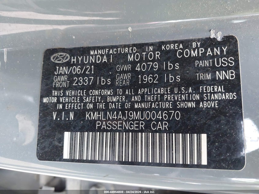 2021 Hyundai Elantra VIN KMHLN4AJ9MU004670 IAAI salvage auction — FRONT END, Salvage Title, sold $25 on 2026-07-30 (photo 9)