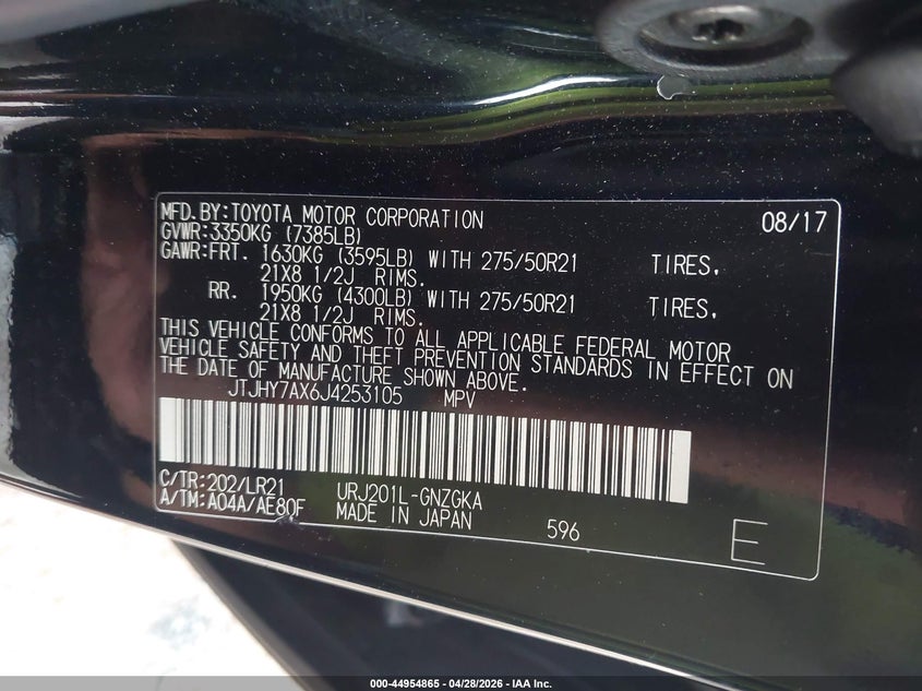 2018 Lexus Lx VIN JTJHY7AX6J4253105 IAAI salvage auction — RIGHT SIDE, Salvage Title, sold $38,500 on 2026-07-22 (photo 9)