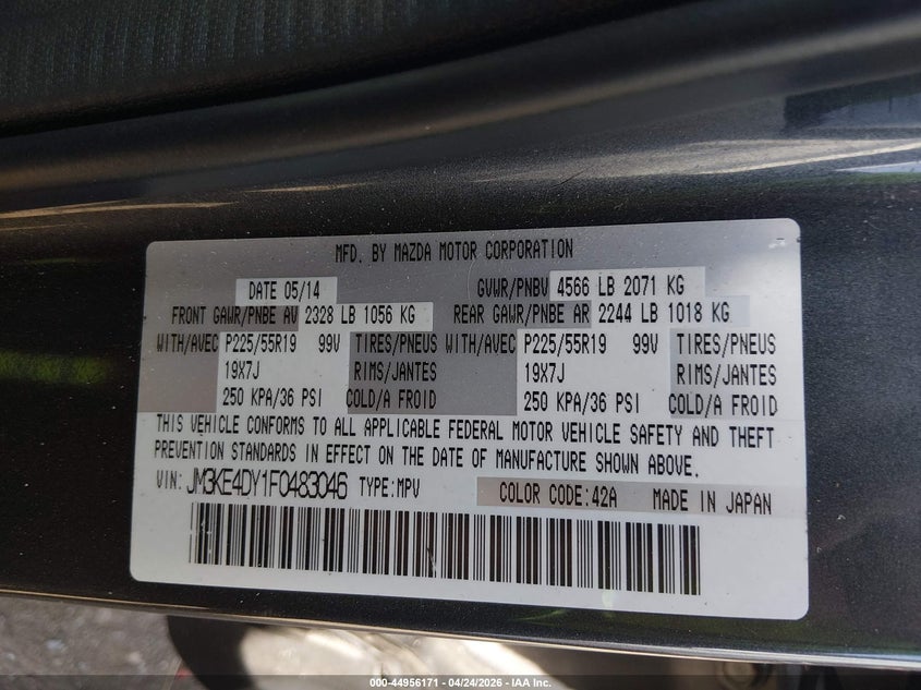 2015 Mazda Cx-5 VIN JM3KE4DY1F0483046 IAAI salvage auction — FRONT END, Salvage Title, sold $3,000 on 2026-08-26 (photo 9)
