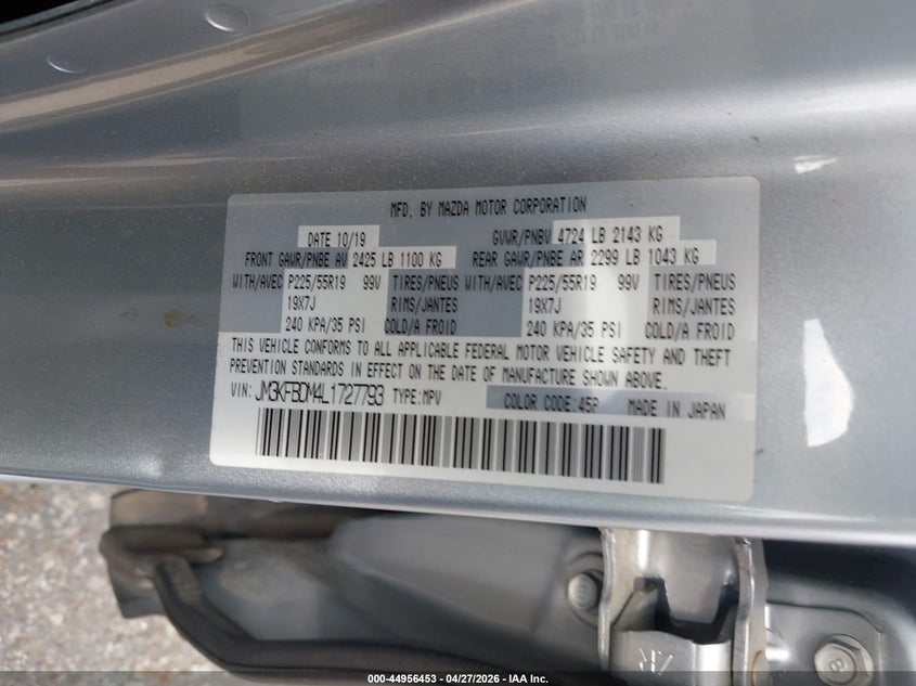 2020 Mazda Cx-5 VIN JM3KFBDM4L1727793 IAAI salvage auction — FRONT END, Original (Texas), sold $5,875 on 2026-07-08 (photo 9)