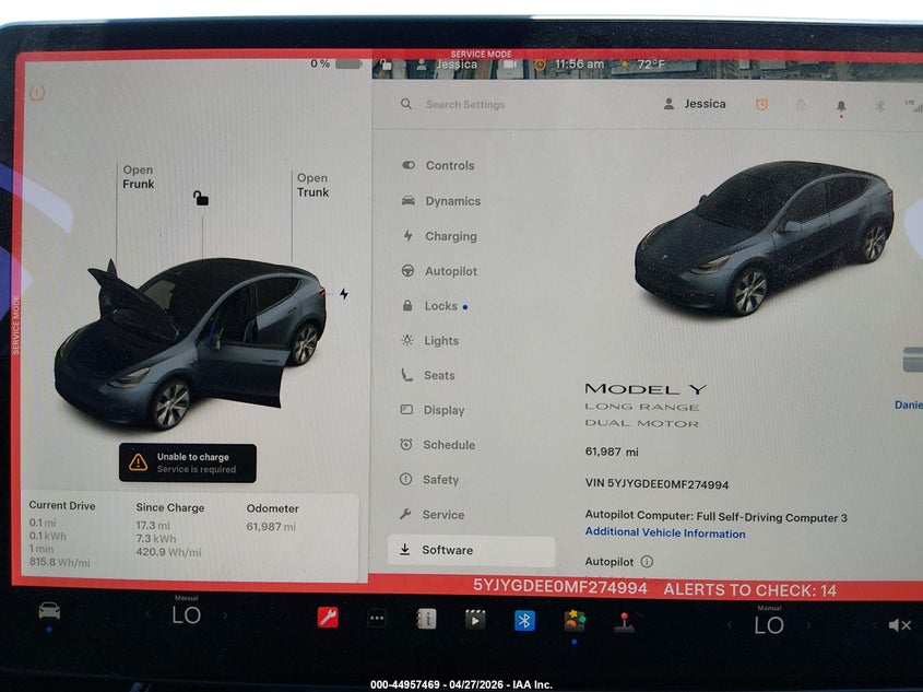 2021 Tesla Model y VIN 5YJYGDEE0MF274994 IAAI salvage auction — LEFT SIDE, Salvage (Nevada), sold $7,975 on 2026-07-09 (photo 7)