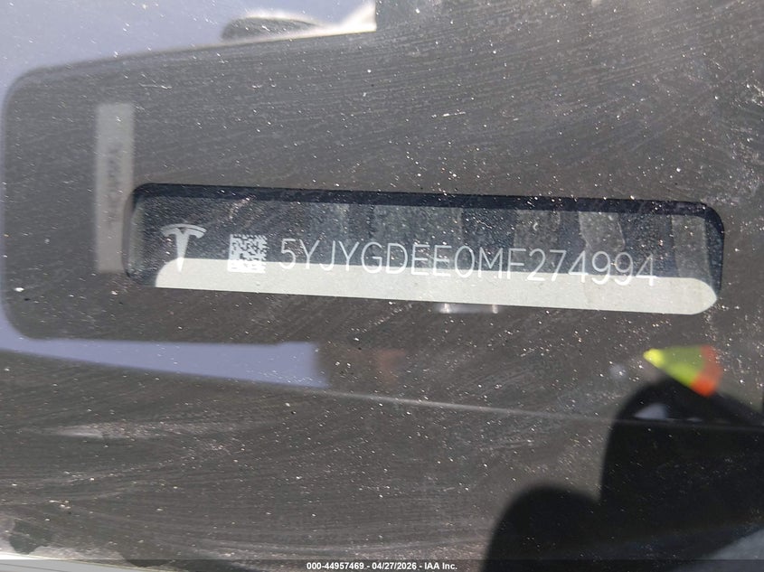 2021 Tesla Model y VIN 5YJYGDEE0MF274994 IAAI salvage auction — LEFT SIDE, Salvage (Nevada), sold $7,975 on 2026-07-09 (photo 9)