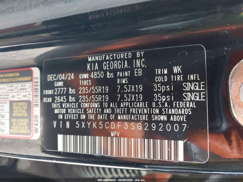 2025 Kia Sportage VIN 5XYK5CDF3SG292007 IAAI salvage auction — LEFT REAR, Salvage (Louisiana), sold $9,600 on 2026-07-08 (photo 9)